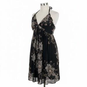 NWT Eva Blue Black Beaded Floral Halter Dress Sz 10 Indie Sleaze Dark Coquette